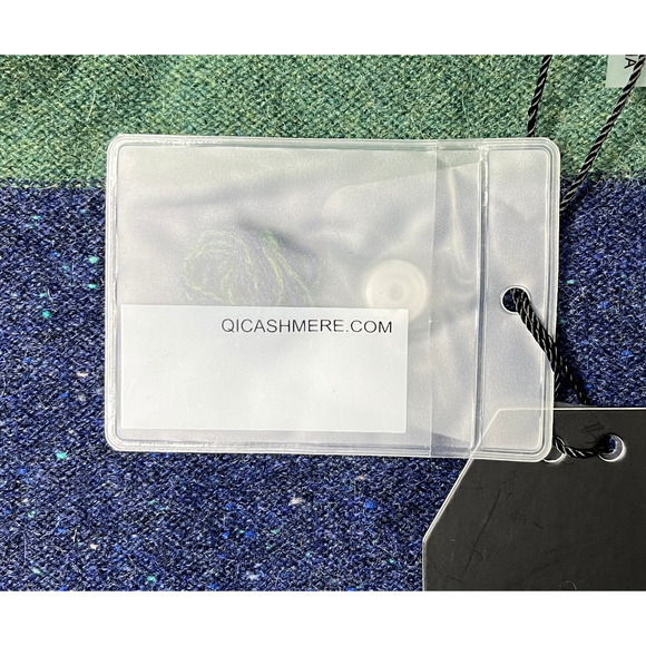 1-39 QI CASHMERE Men's Sweater Zip-Henley Blue/Green Striped Medium - Picture 11 of 16